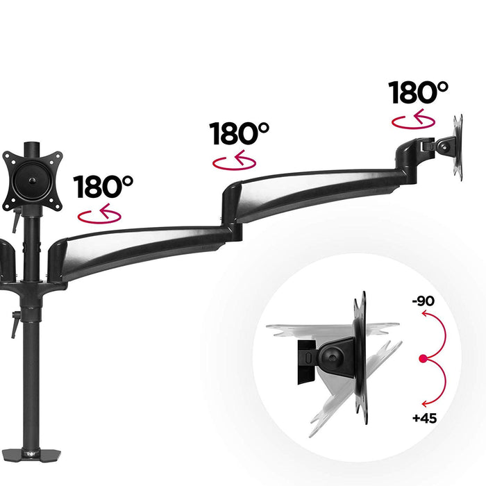 Zoomgoods Monitor Arm Stand DM453 Triple PC Desk Mount Solid Steel Height Adjustable For Three 15-27 LED LCD Screens VESA 75/100 - 10kg Per Screen  Tilt -90°/-45°, Rotate 360°