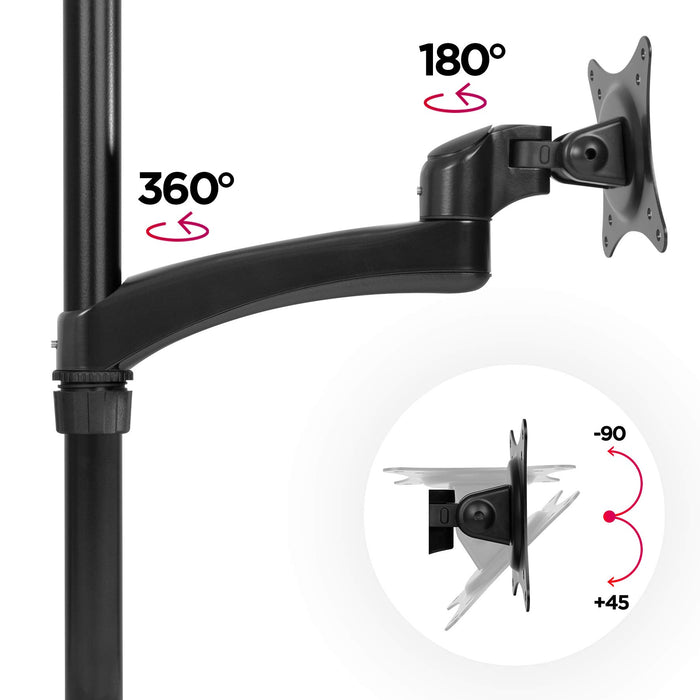 Zoomgoods Monitor Arm Stand DM451X2 | Single PC Desk Mount | Aluminium | Height Adjustable | For One 13-27 LED LCD Screen | VESA 75/100 | 13kg Per Screen | Tilt -90°/-45°, Rotate 360°