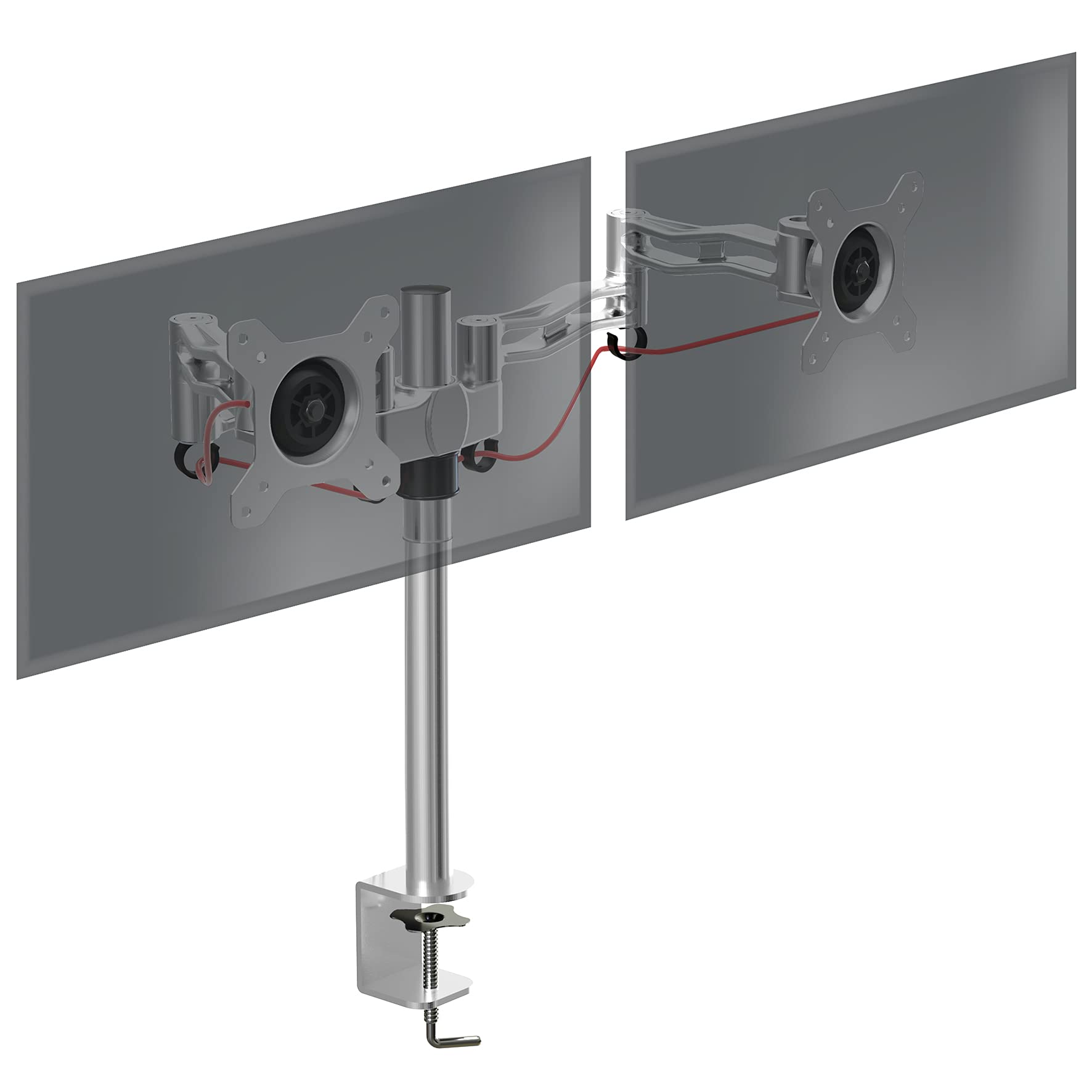 Zoomgoods Dual Monitor Stand DM352 SR Double Monitor Arm Silver Twin Riser Two Mount for 13-27” Computer Screen 2 Height Adjustable Clamp Stands for PC Gaming Work Desk Home & Office Studio, VESA 75 100