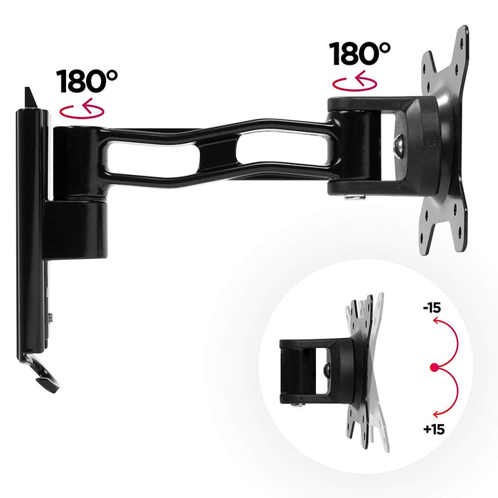 Zoomgoods Monitor Arm Wall Mount DM65W1X2 | Bracket for Single PC Computer Screen | Aluminium | For One 15”-27” LED LCD TV Television | VESA 75/100 Fixing | Tilt +85°/-90°, Swivel 180°, Rotate 360°