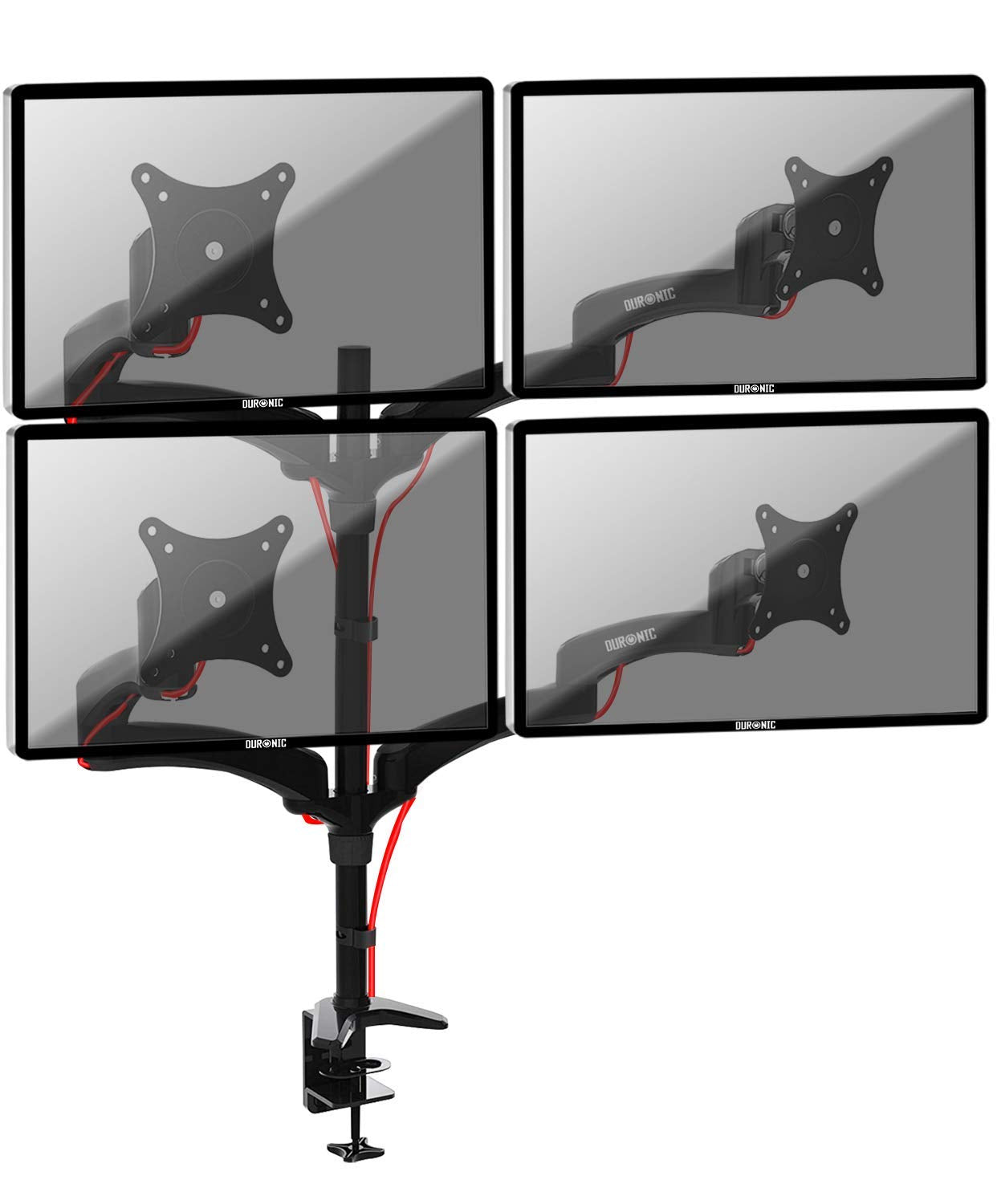 Zoomgoods Monitor Arm Stand DM454 | Quad PC Desk Mount | Aluminium | Height Adjustable | For Four 15-27 LED LCD Screens | VESA 75/100 | 5kg Per Screen | Tilt -90°/+45°, Rotate 360°