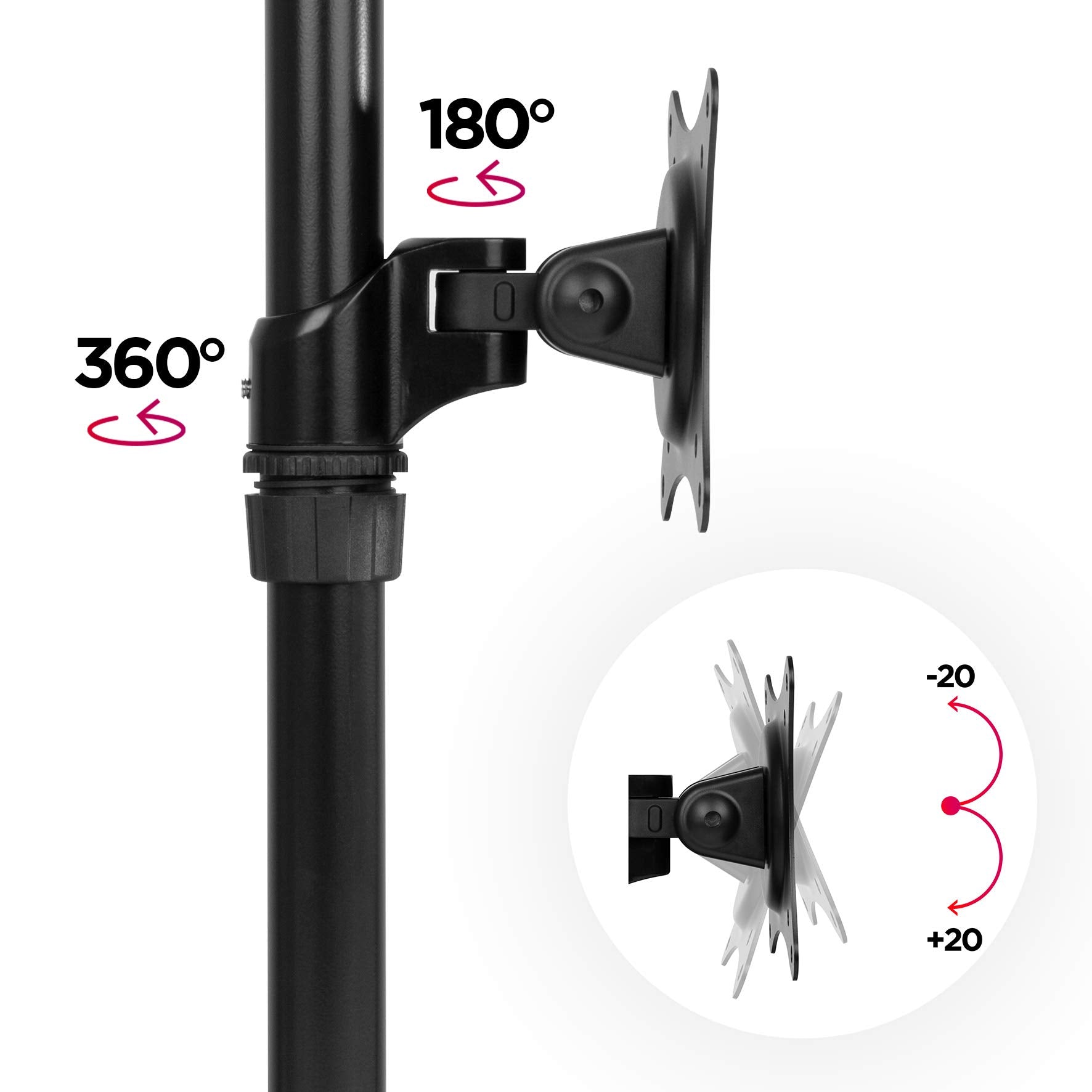 Zoomgoods Monitor Arm Stand DM451X1 | Single PC Desk Mount | Aluminium | Height Adjustable | For One 15-27 LED LCD Screen | VESA 75/100 | 13kg Per Screen | Tilt -20°/-20°, Rotate 360°…
