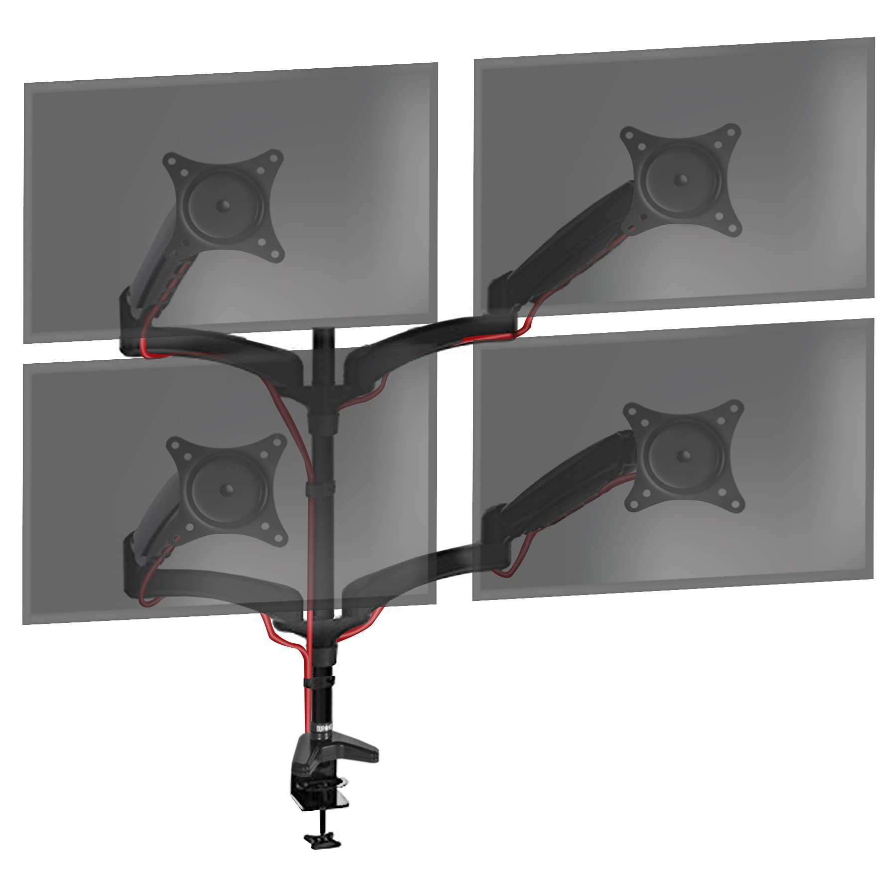 Zoomgoods Quad Monitor Arm Stand DM554 | Quadruple Spring PC Desk Mount | BLACK | Adjustable | For Four 15-27 LED LCD Screens | VESA 75/100 | Tilt -90°/+85°, Swivel 180°, Rotate 360°