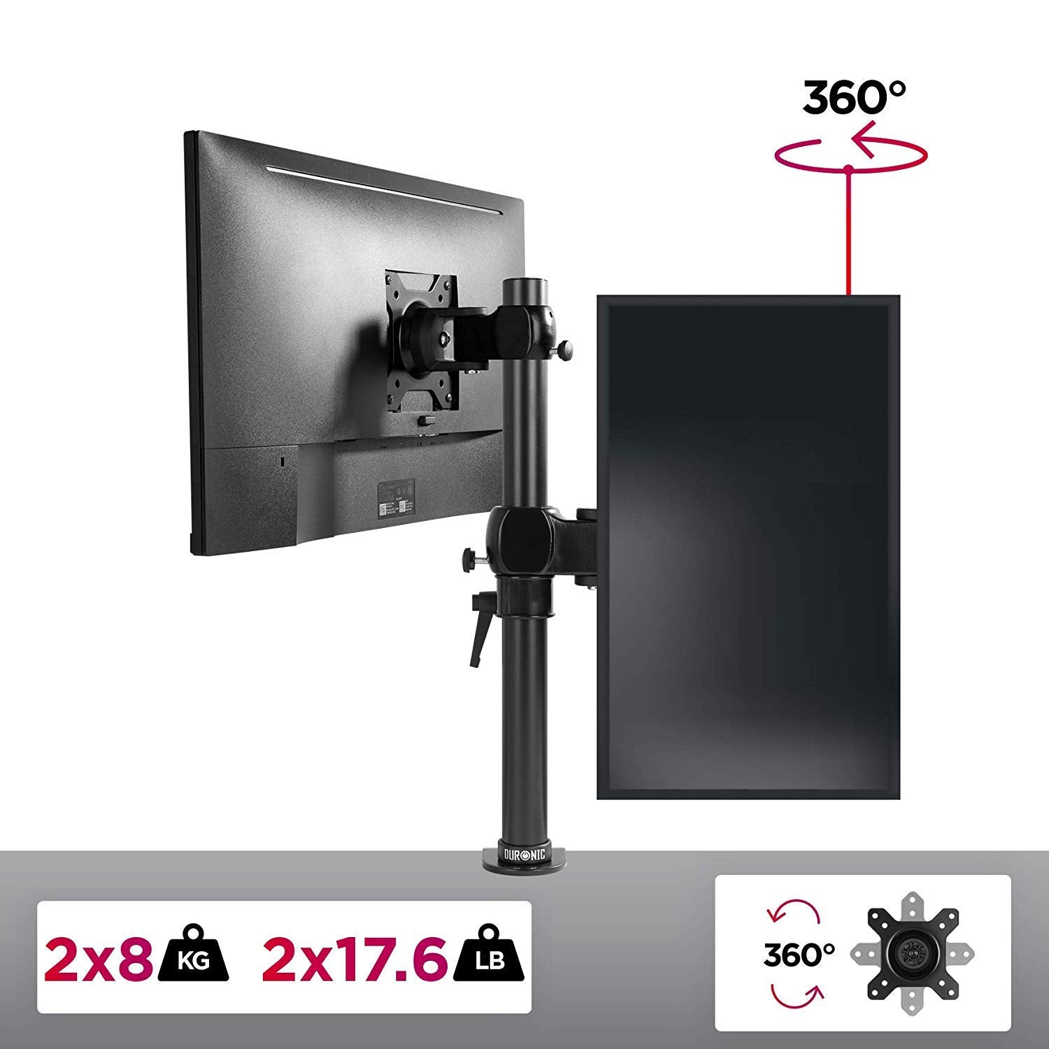 Zoomgoods Monitor Stand Dual DM35V2X1, Double Monitor Arm, Vertical Monitor Mount for Two 13-27” PC Screens, Adjustable Vertical Desk Mounts with VESA 75 100 Home Office Work Monitor Riser