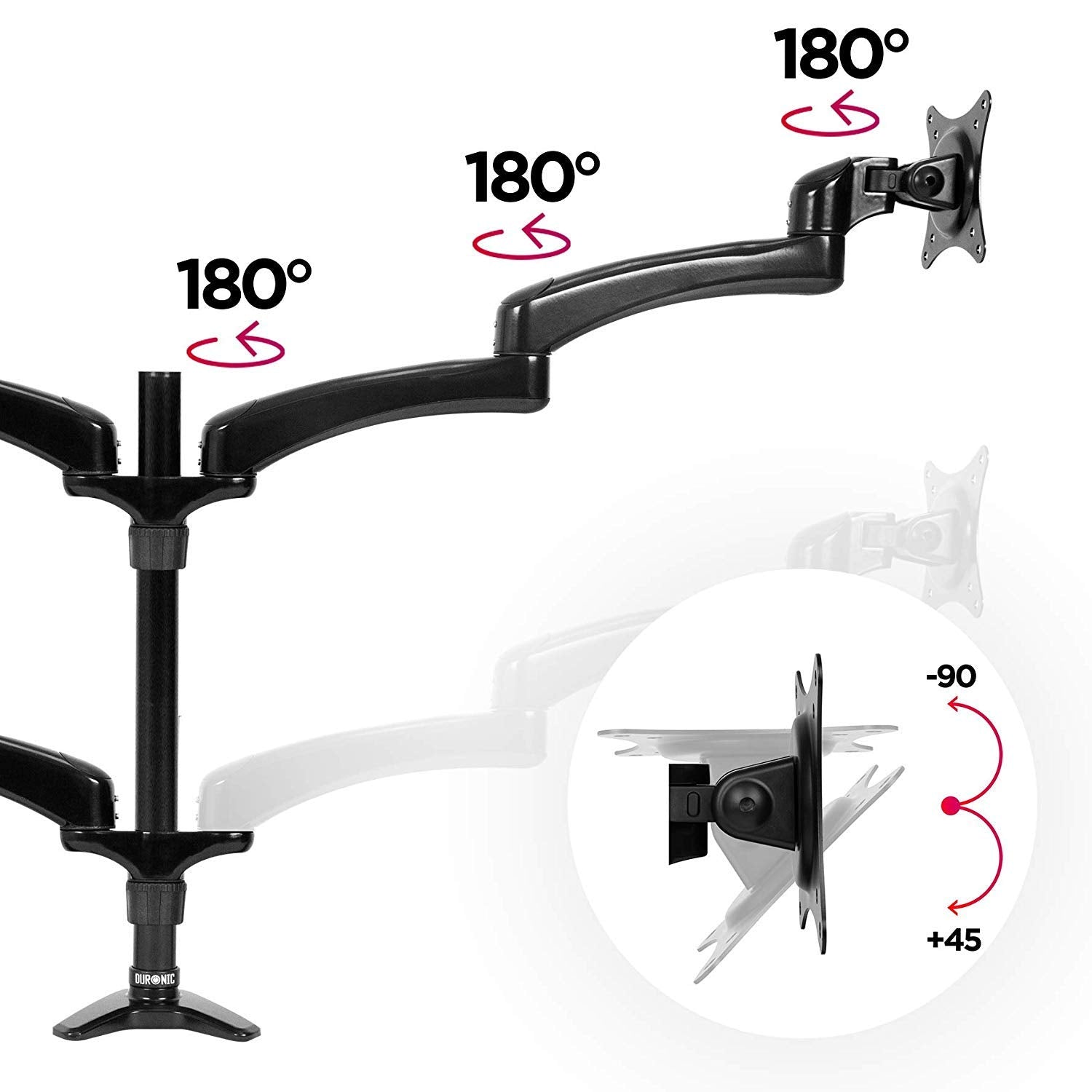 Zoomgoods Monitor Arm Stand DM454 | Quad PC Desk Mount | Aluminium | Height Adjustable | For Four 15-27 LED LCD Screens | VESA 75/100 | 5kg Per Screen | Tilt -90°/+45°, Rotate 360°