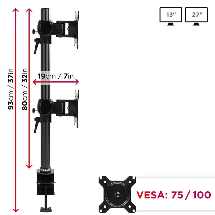 Zoomgoods Monitor Stand Dual DM35V2X1, Double Monitor Arm, Vertical Monitor Mount for Two 13-27” PC Screens, Adjustable Vertical Desk Mounts with VESA 75 100 Home Office Work Monitor Riser