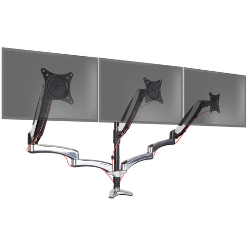 Zoomgoods Monitor Arm Stand DM653 | Triple Gas-Powered PC Desk Mount | BLACK | Height Adjustable | For Three 15-27 LED LCD Screens | VESA 75/100 | 8kg Capacity | Tilt -90°/+85°,Swivel 180°,Rotate 360°
