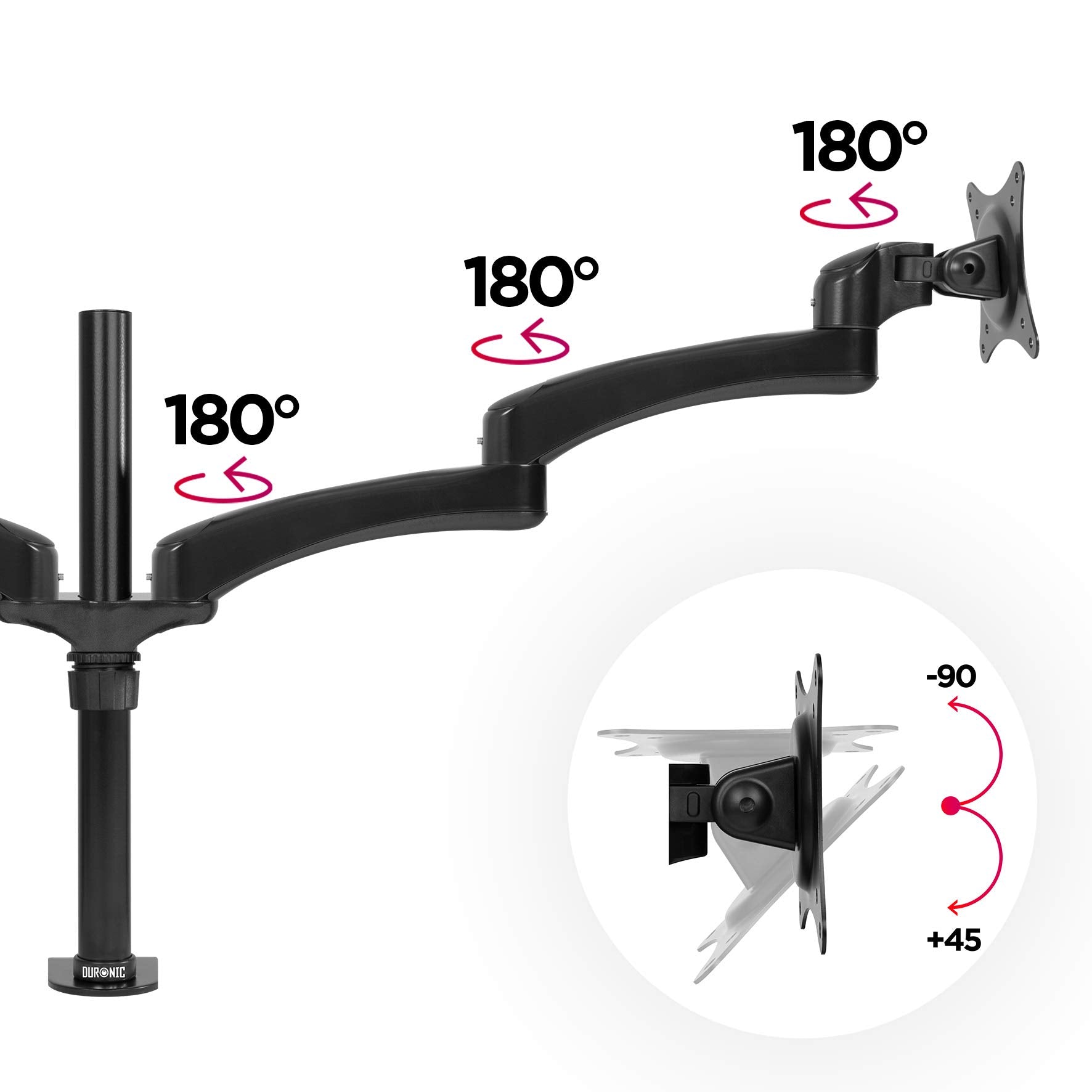 Zoomgoods Monitor Arm Stand DM452 | Double PC Desk Mount | Aluminium | Height Adjustable | For Two 15-27 LED LCD Screens | VESA 75/100 | 8kg Per Screen | Tilt -90°/-45°, Rotate 360°