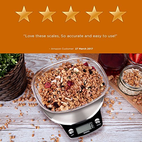 Zoomgoods Digital Kitchen Scale KS6000 RD Kitchen Scales with Bowl, Weighing Scale, Baking Scale for Cooking Baking Pet Food Postal, Food Scale Weight Scale, Electronic Scale with Backlit LCD Display