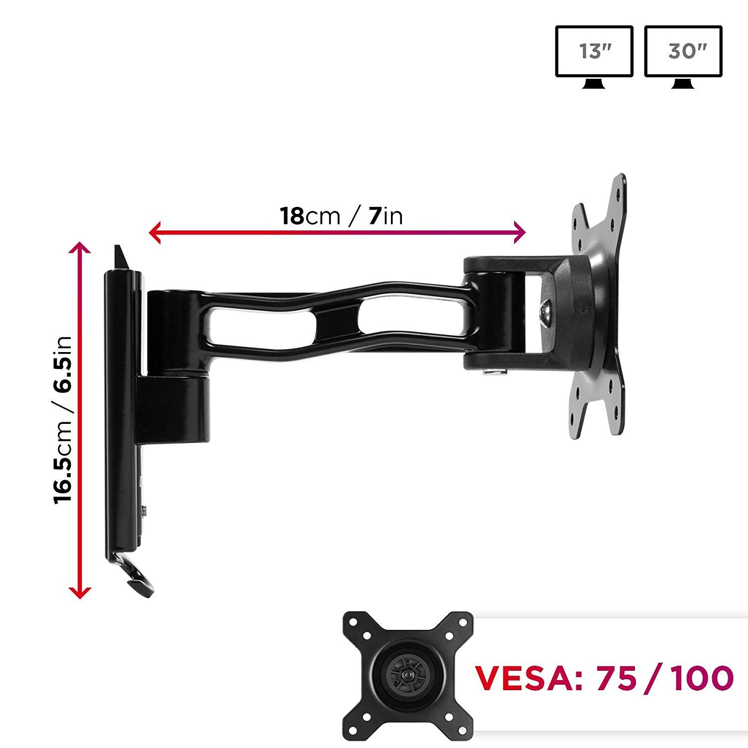 Zoomgoods Monitor Wall Mount DM35W1X2, Single Monitor Arm for One 13-30” PC Screen, Monitor Riser Single, Adjustable Monitor Stand with VESA 75 100, Desk Monitor Mount for Home Office Work