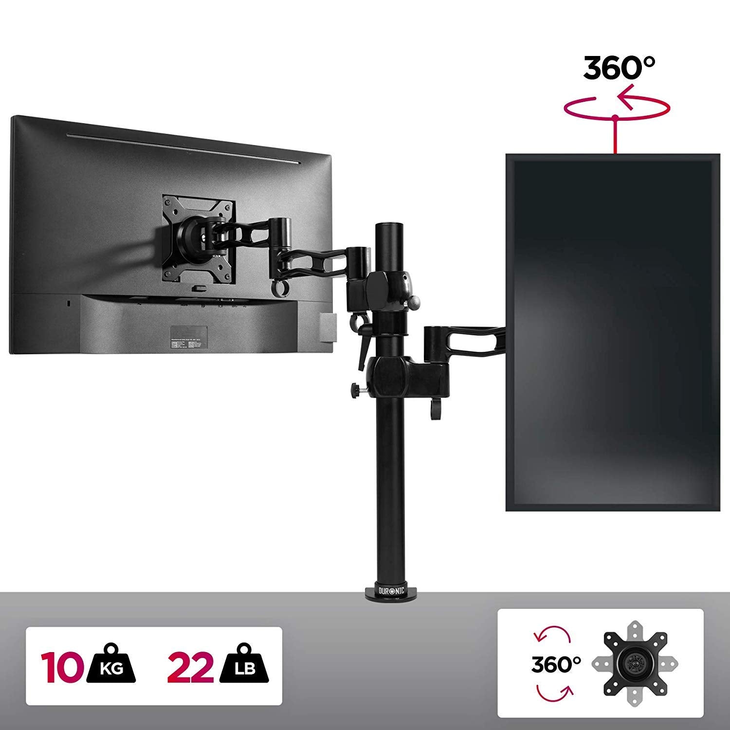 Zoomgoods Monitor Arm Single DM351X3 BK Height Adjustable Monitor Riser Clamp for 13-27” Screens Monitor Stand with VESA 75 100 Desk Monitor Mount with 10kg Capacity for Home Office Work Gaming