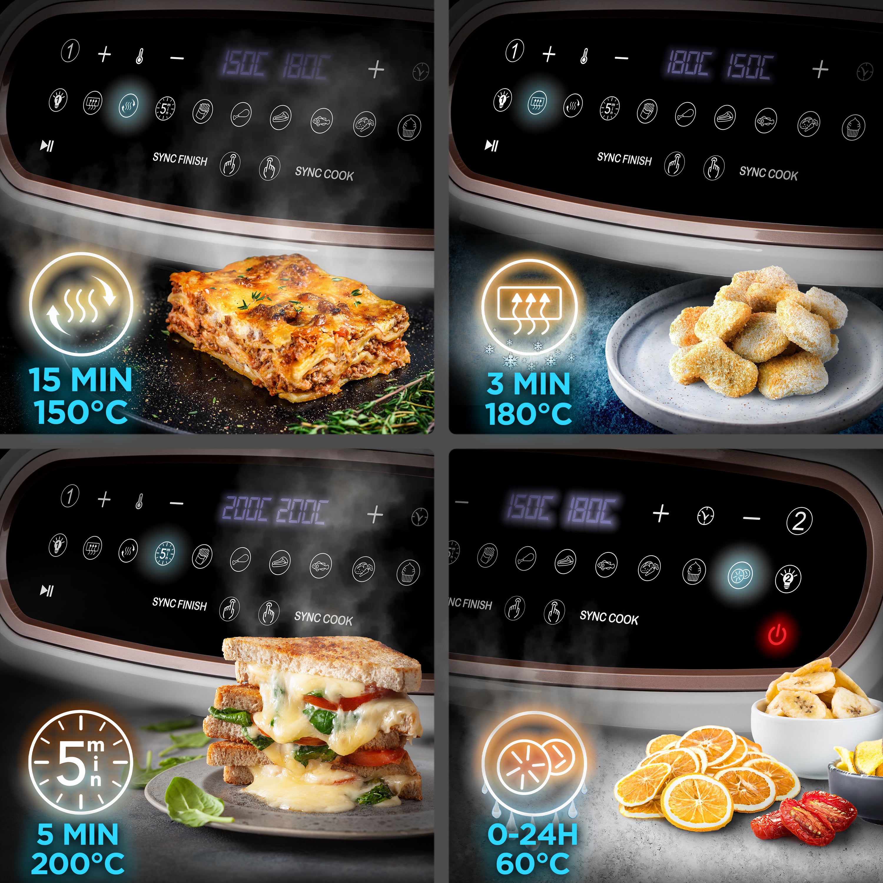 Zoomgoods XXL Digital Air Fryer AF24 WG 10L Family Size Air Fryers Oil Free Double Drawer 10in1 Dual Zone Extra Large AirFryer with window for Family Cooking with Dishwasher Safe Non-Stick Baskets White