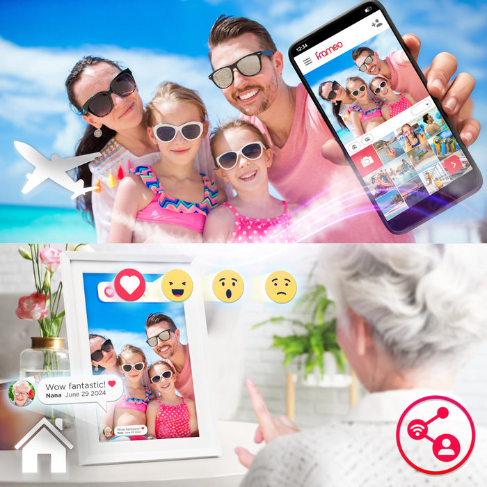 Zoomgoods Digital Photo Frame PF2A WE Frameo 10.1” Electronic Photo Album 800x1200 WiFi Photoframe with Phone App Touchscreen Video Player White Picture Frame for Birthday Engagement Gifts Family