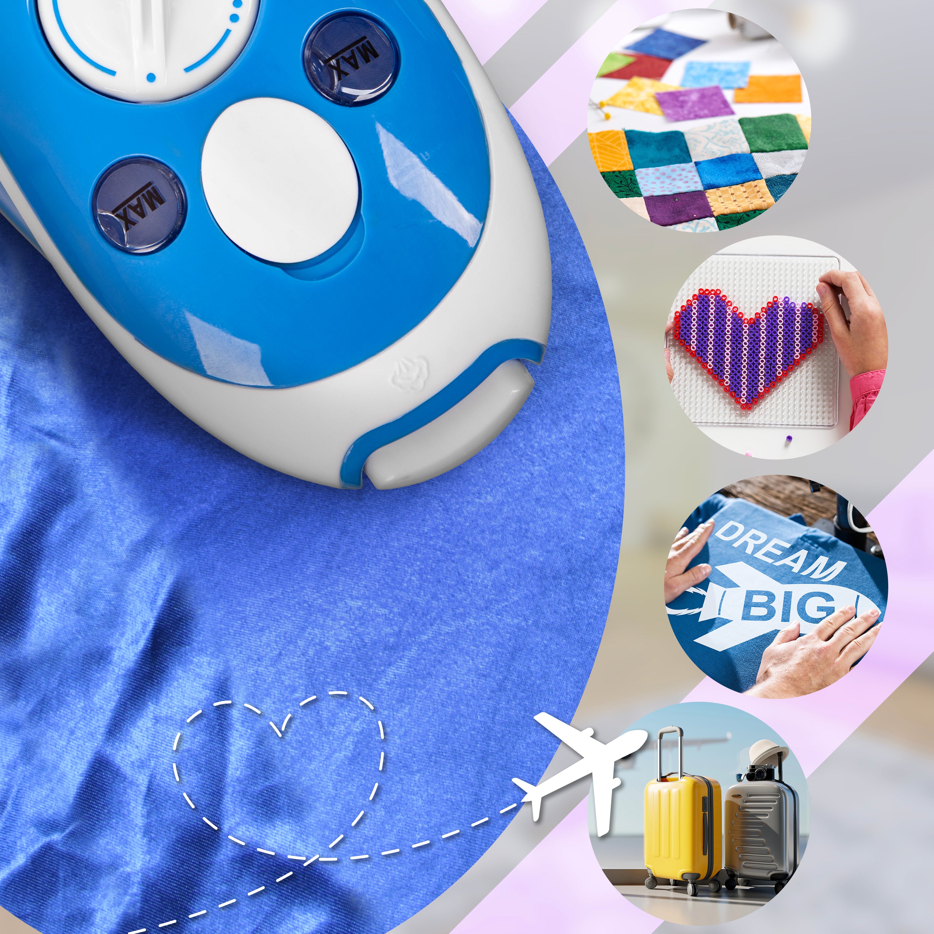 Zoomgoods Travel Iron Si2 BE Mini Compact Steamer Quilting Iron 375W 50ml Capacity With Brush and Variable Heat Settings, Patchwork, Applique, Craft For Holiday Blue