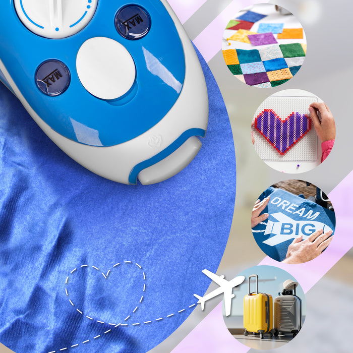 Zoomgoods Travel Iron Si2 BE Mini Compact Steamer Quilting Iron 375W 50ml Capacity With Brush and Variable Heat Settings, Patchwork, Applique, Craft For Holiday Blue
