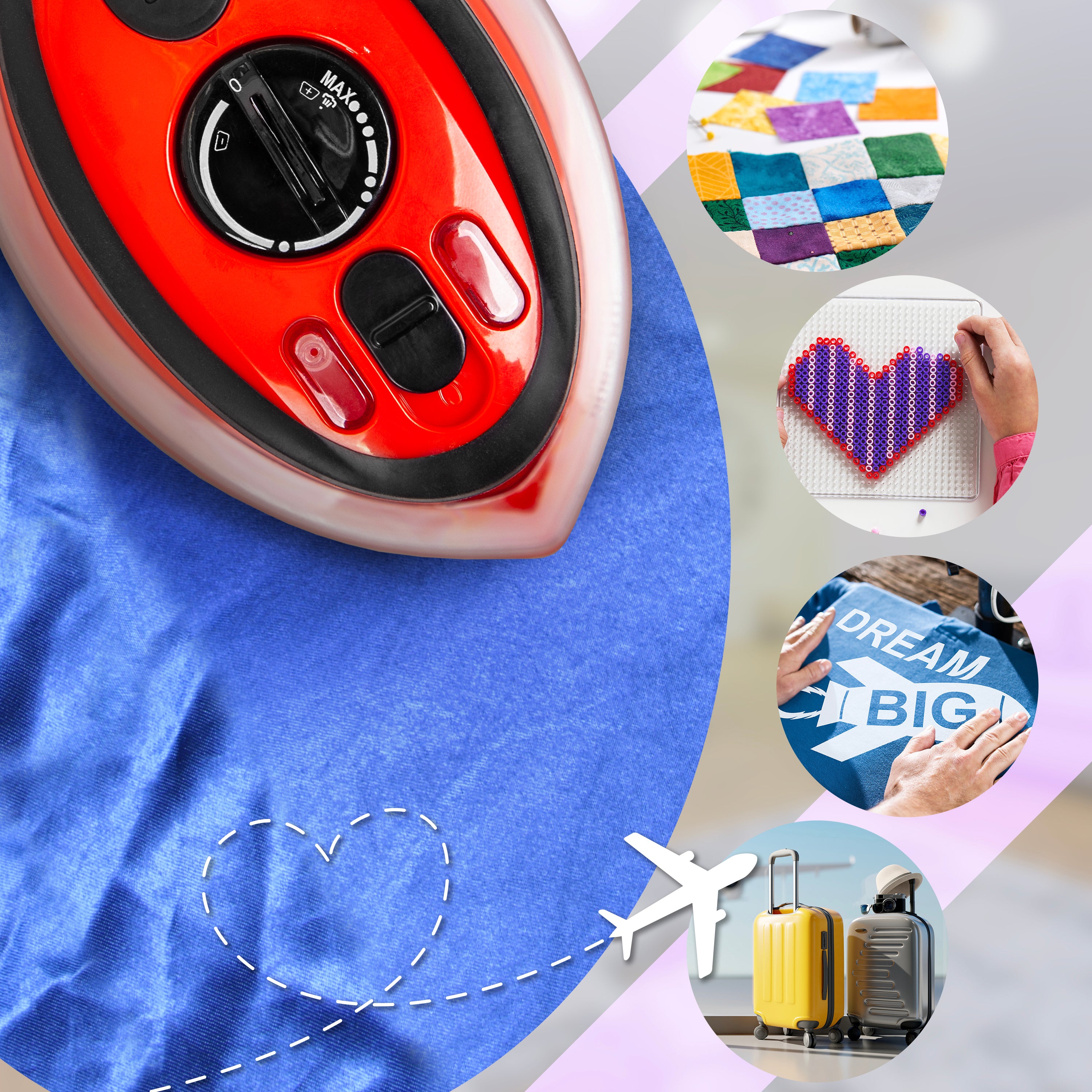 Zoomgoods Travel Iron SI3 RD 400W Mini Irons with Dual Voltage, Variable Temperature & Auto Shut Off Portable 35ml Red Steam Iron for Holiday Quilting Crafts Compact Design for Travelling