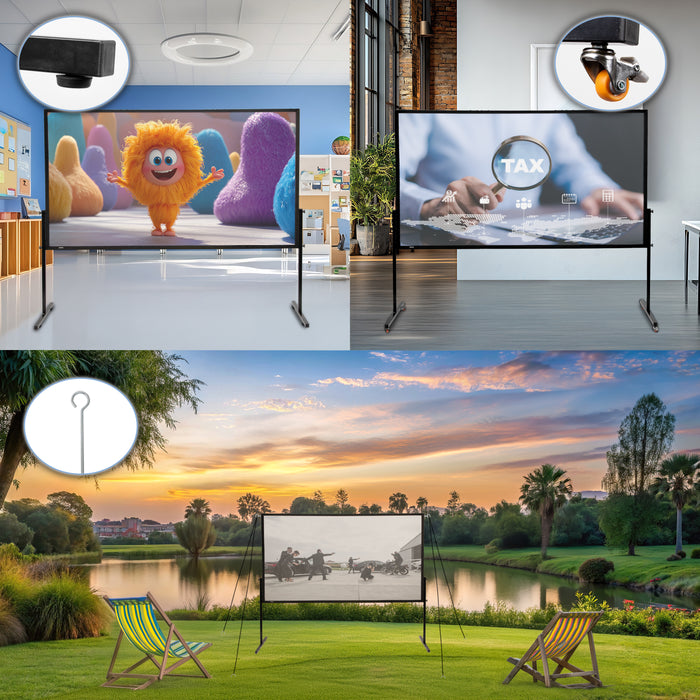 Zoomgoods Projector Screen SFPS120 BUNDLE 120” Projection Screens with Accessories Kit 16:9 Mountable Projector Screen with Tripod Hook Screw Portable Movie Screens for Home Cinema Business Presentation