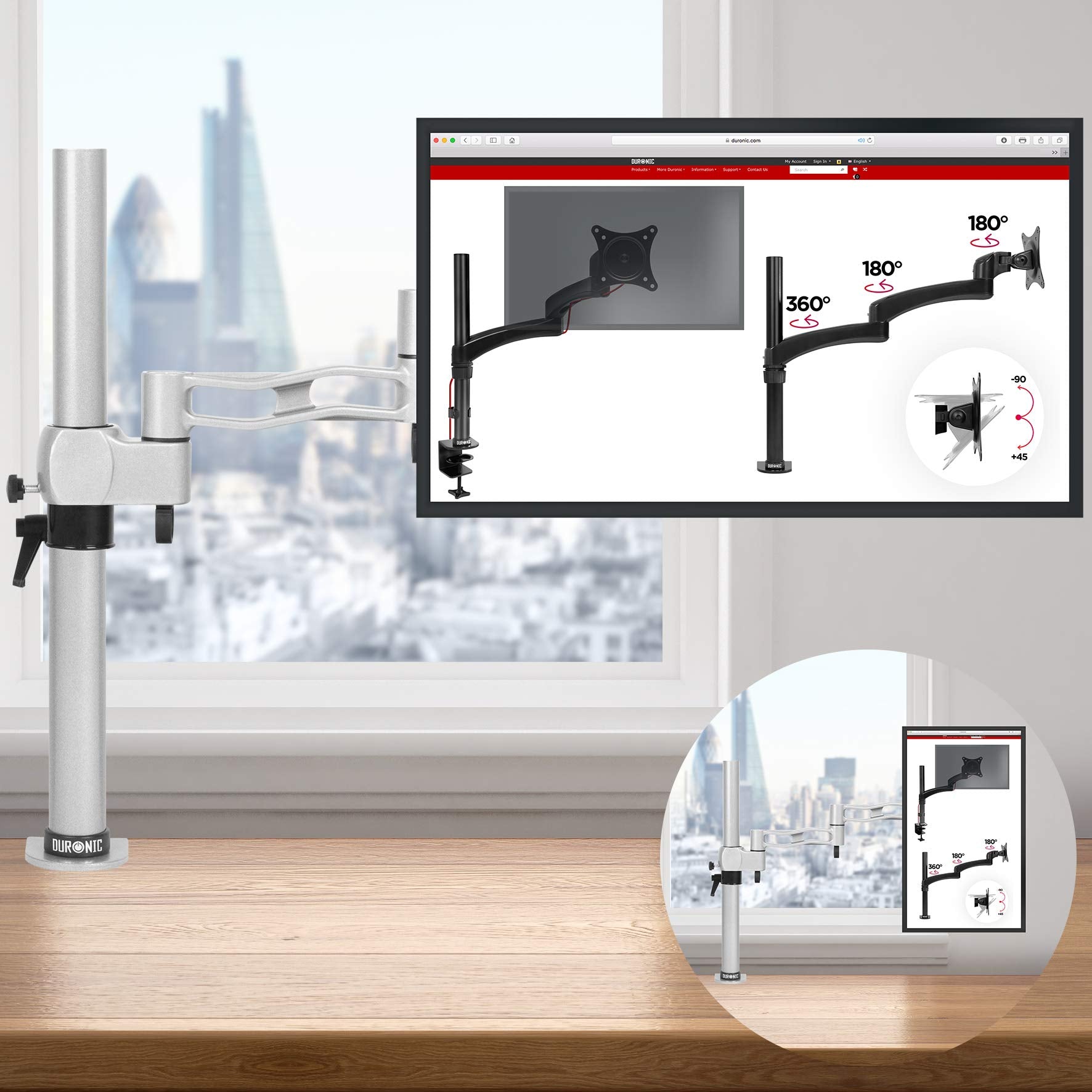 Zoomgoods Monitor Arm Single DM351X3 SR Height Adjustable Monitor Riser Clamp for 13-27” Screens Monitor Stand with VESA 75 100 Desk Monitor Mount with 10kg Capacity for Home Office Work Gaming