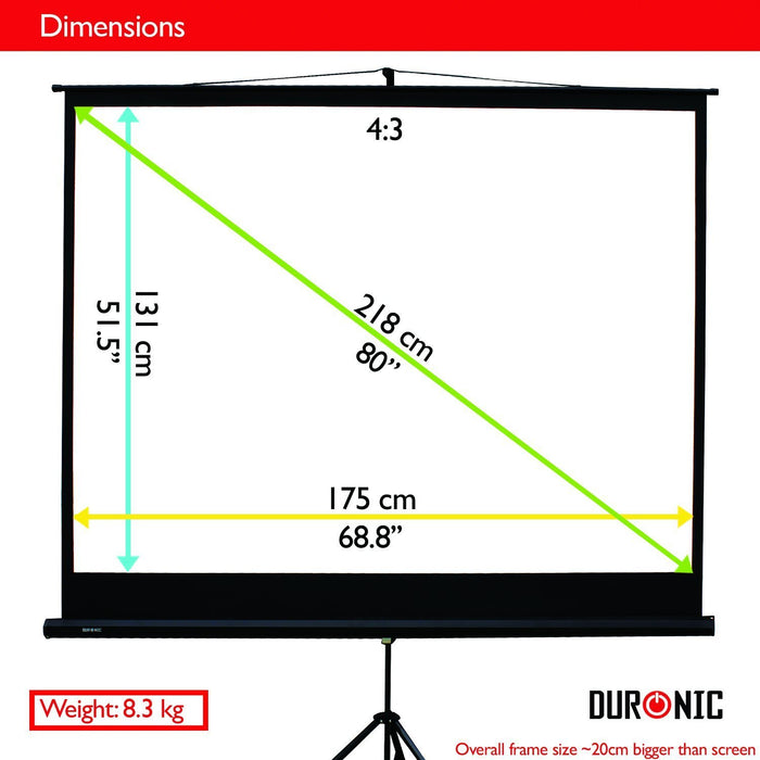 Zoomgoods Tripod Projector Screen TPS86/43 86 Inch Standing Portable Movie Video Projection Screens 4:3 for School Office Home Cinema Theatre with Stand