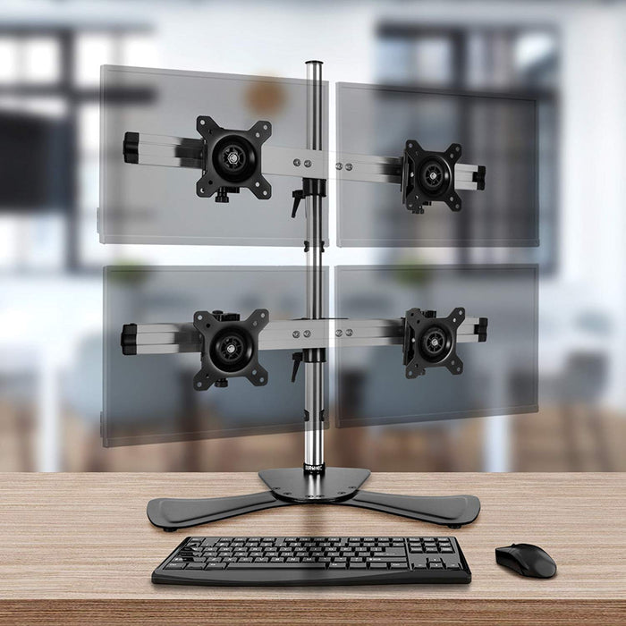 Zoomgoods Computer Monitor Arms Stand DM754 Quadruple Freestanding PC Multi Arms Desk Mount Stands for VESA 75/100 Four 15-24 Inch LED LCD Screens 8kg Capacity Mounts, Tilt -15/+15, Rotate 360 - Black