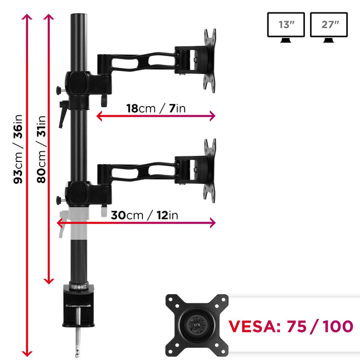 Zoomgoods Monitor Stand Dual DM35V2X2 Double Monitor Arm Desk Mount for Two 13-27” PC Screens, Height Adjustable Vertical Monitor Mounts with VESA 75 100 Monitor Riser Home Office
