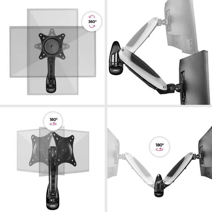 Zoomgoods Monitor Arm Wall Mount DM65W1X1 | Bracket for Single PC Computer Screen | Aluminium | For One 15”-27” LED LCD TV Television | VESA 75/100 Fixing | Tilt +85°/-90°, Swivel 180°, Rotate 360°