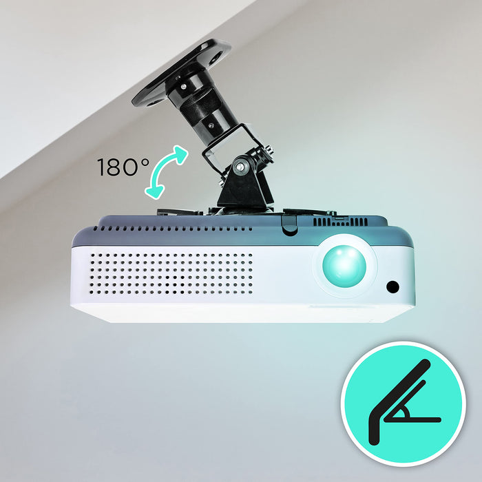 Zoomgoods Projector Mount PB03XB | Bracket Fixing for Ceiling | 13.6kg Capacity | Universal | Heavy Duty | Fittings Included | Rotate 306 °, Swivel 40 °, Tilt 60° for Easy Projection Set-Up