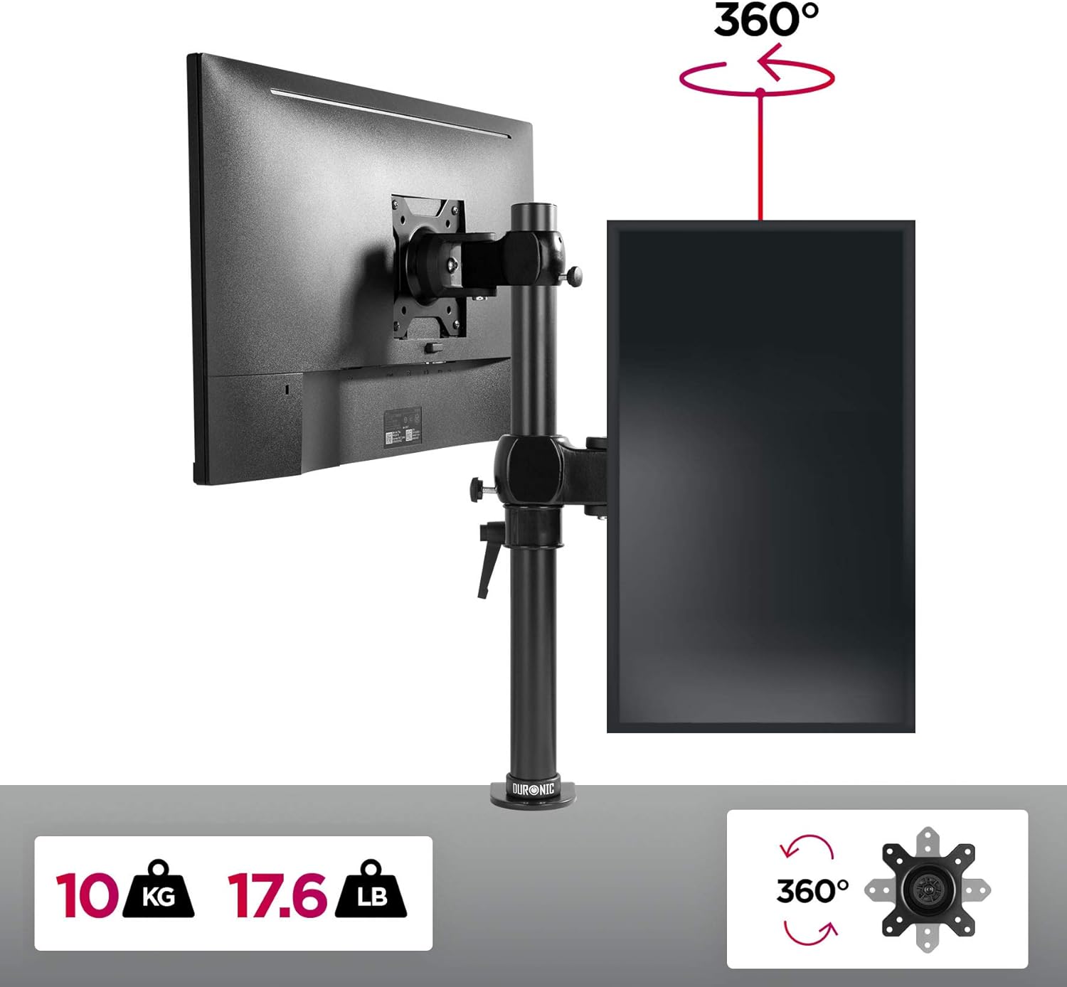 Zoomgoods Monitor Arm Single DM351X1, Single Monitor Arm Stand for One 13-27” PC Screen, Monitor Stand with VESA 75 100, Desk Monitor Mount with 10kg Capacity for Home Office Work