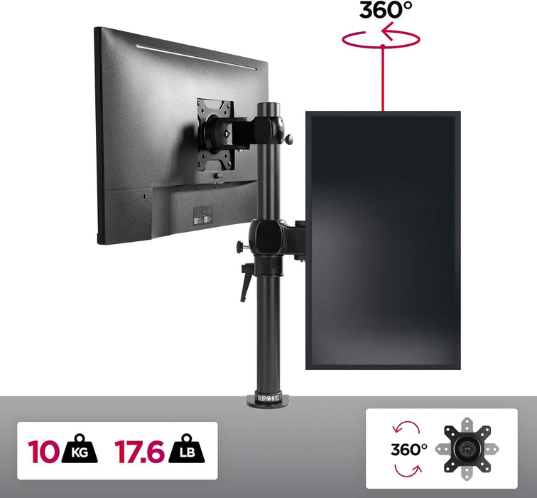 Zoomgoods Monitor Arm Single DM351X1, Single Monitor Arm Stand for One 13-27” PC Screen, Monitor Stand with VESA 75 100, Desk Monitor Mount with 10kg Capacity for Home Office Work