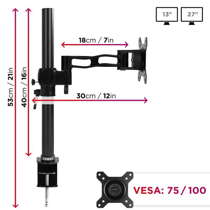 Zoomgoods Monitor Arm Single DM351X2 Height Adjustable Monitor Riser Clamp for 13-27” Screens Monitor Stand with VESA 75 100 Desk Monitor Mount with 10kg Capacity for Home Office Work Gaming