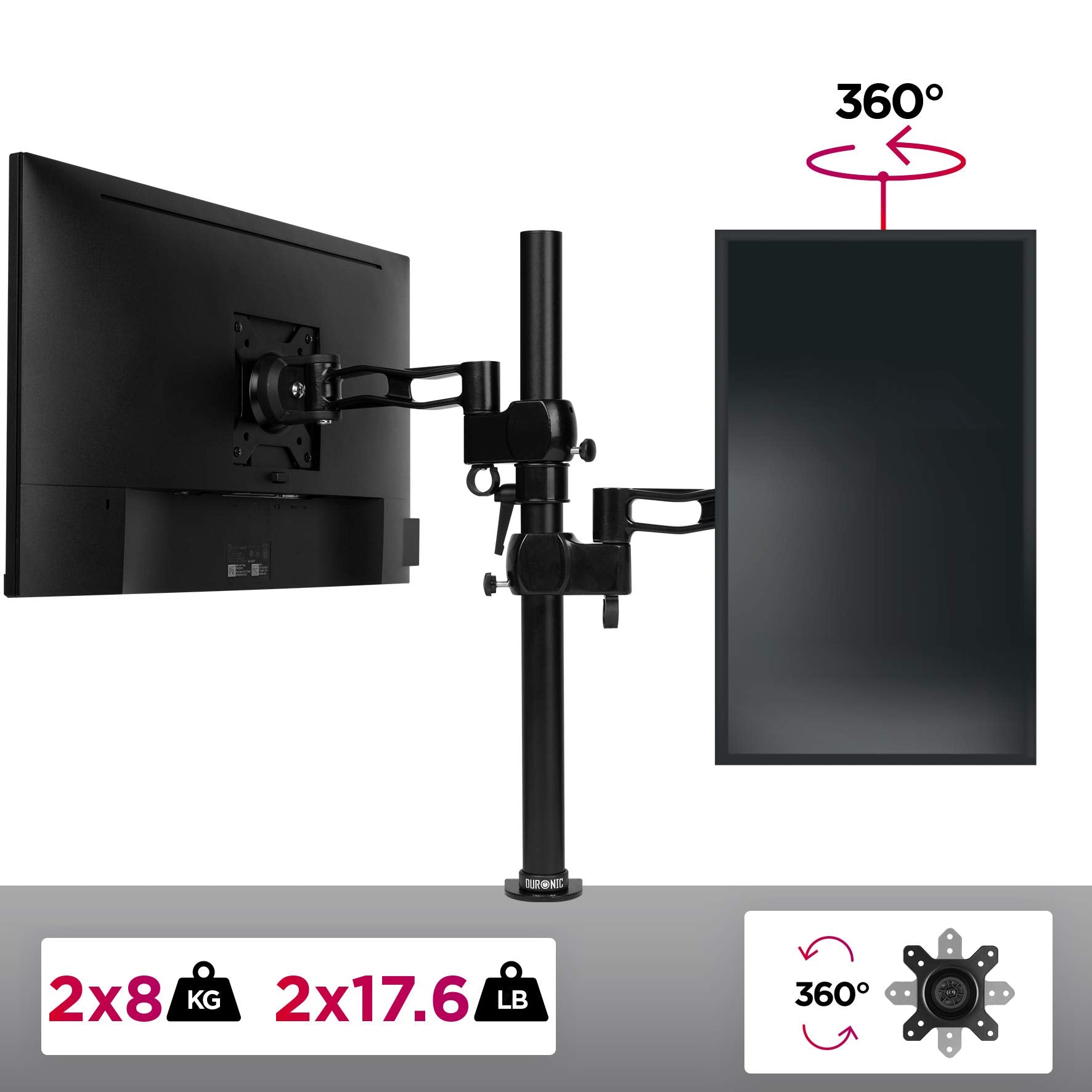 Zoomgoods Monitor Stand Dual DM35V2X2 Double Monitor Arm Desk Mount for Two 13-27” PC Screens, Height Adjustable Vertical Monitor Mounts with VESA 75 100 Monitor Riser Home Office