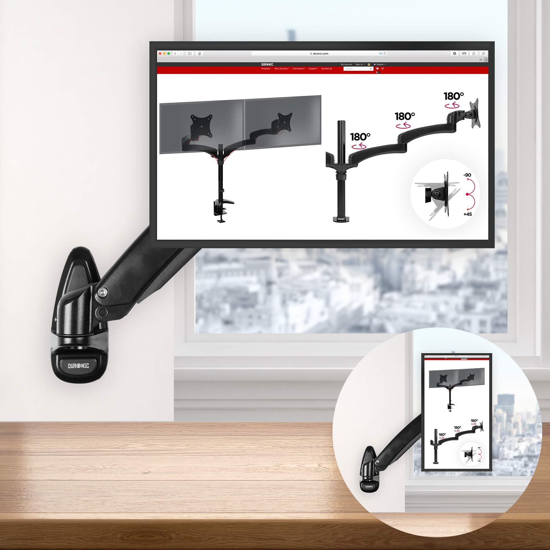 Zoomgoods Monitor Arm Wall Mount DM55W1X1 | Bracket for Single PC Computer Screen | Aluminium | For One 15”-27” LED LCD TV Television | VESA 75/100 Fixing | Tilt +85°/-90°, Swivel 180°, Rotate 360°