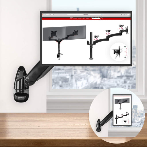Zoomgoods Monitor Arm Wall Mount DM55W1X1 | Bracket for Single PC Computer Screen | Aluminium | For One 15”-27” LED LCD TV Television | VESA 75/100 Fixing | Tilt +85°/-90°, Swivel 180°, Rotate 360°