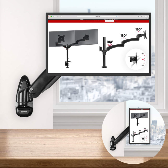 Zoomgoods Monitor Arm Wall Mount DM55W1X1 | Bracket for Single PC Computer Screen | Aluminium | For One 15”-27” LED LCD TV Television | VESA 75/100 Fixing | Tilt +85°/-90°, Swivel 180°, Rotate 360°