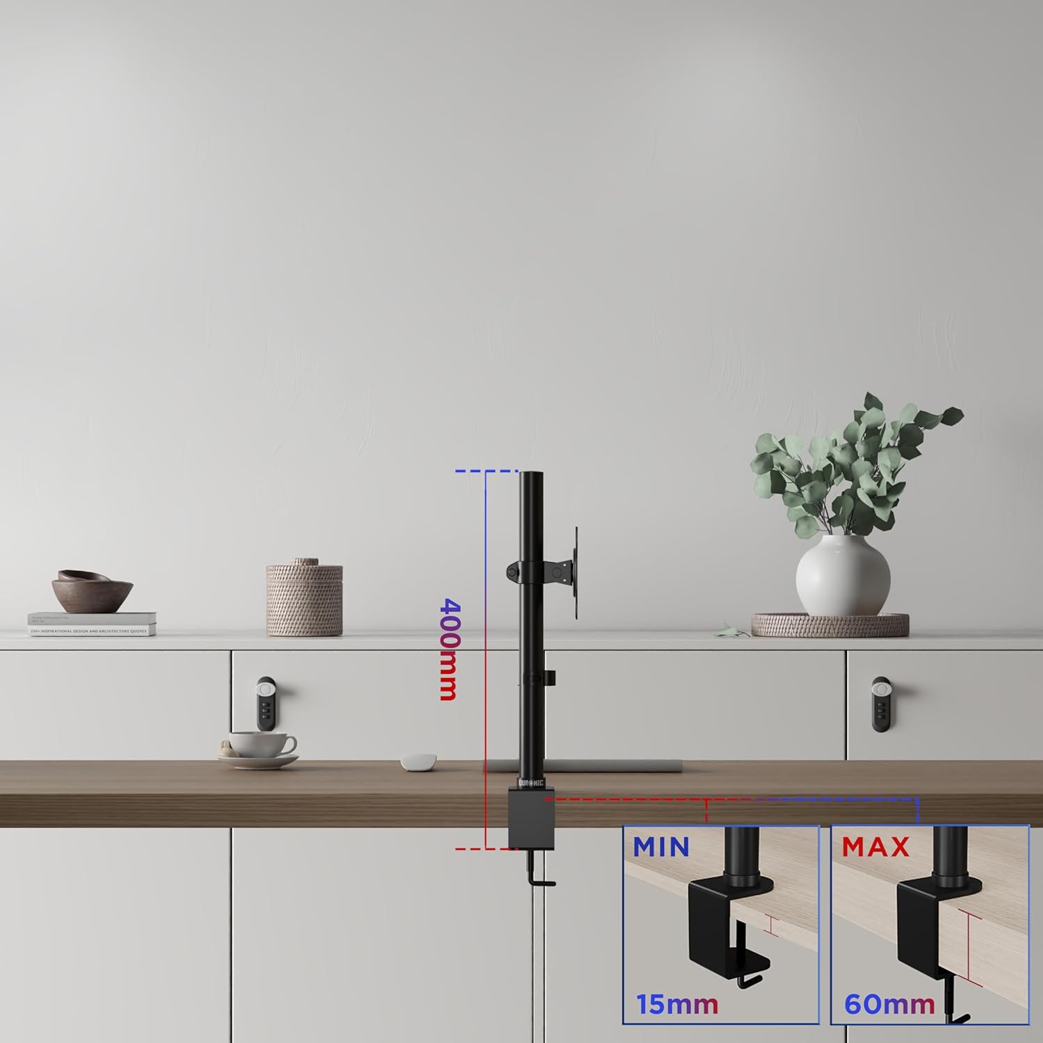 Zoomgoods Single Monitor Arm DM151X1 Height Adjustable Monitor Stand Riser Clamp for 13”-32” PC screens Monitor Desk Mounts with VESA 75/100 Monitor Mount with 8kg capacity Monitor Stand for Desk Gaming