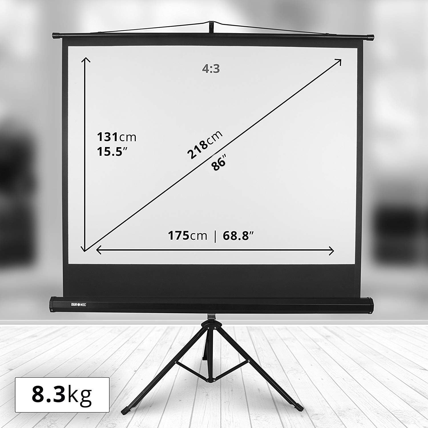 Zoomgoods Tripod Projector Screen TPS86/43 86 Inch Standing Portable Movie Video Projection Screens 4:3 for School Office Home Cinema Theatre with Stand