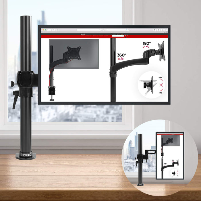 Zoomgoods Monitor Arm Single DM351X2 Height Adjustable Monitor Riser Clamp for 13-27” Screens Monitor Stand with VESA 75 100 Desk Monitor Mount with 10kg Capacity for Home Office Work Gaming