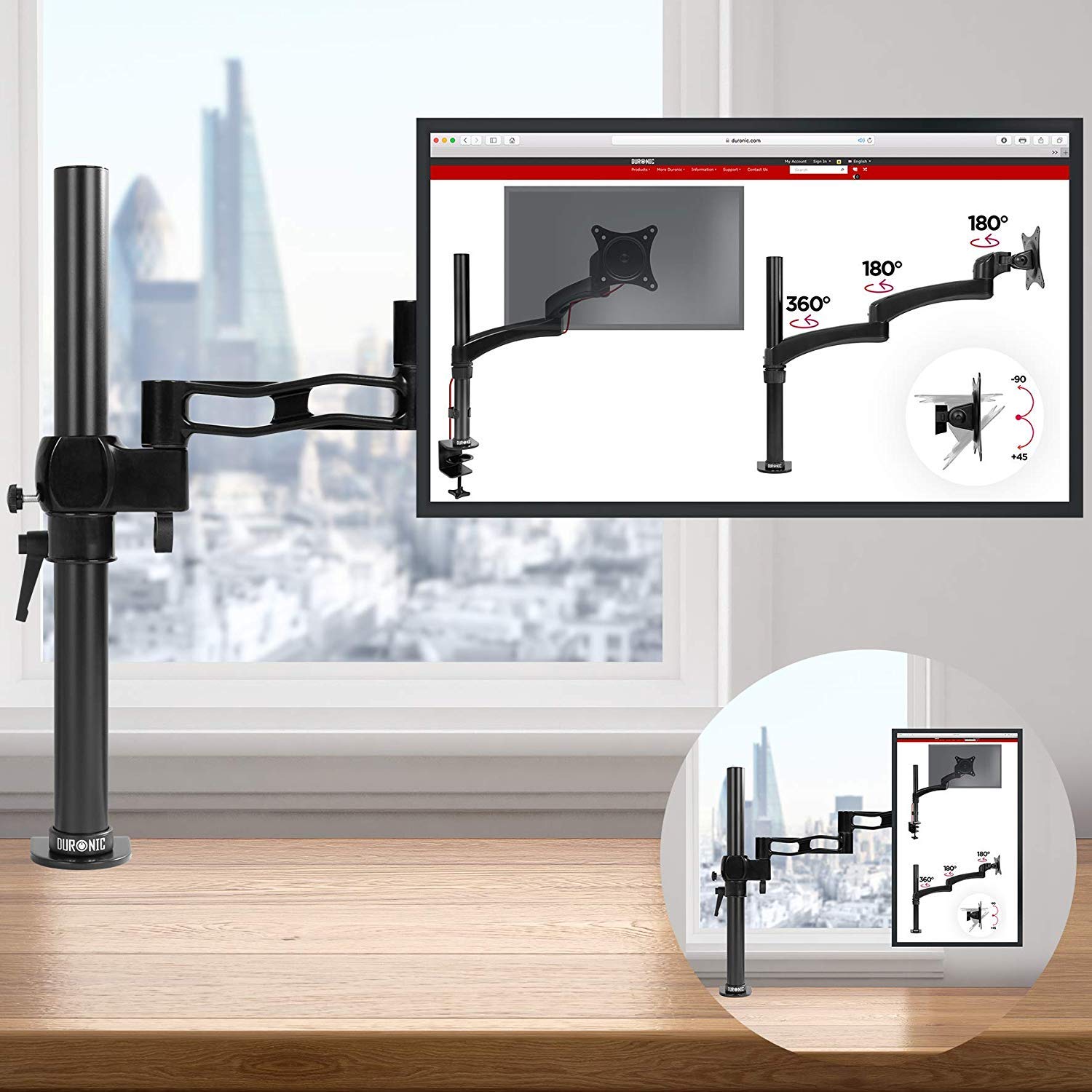 Zoomgoods Monitor Arm Single DM351X3 BK Height Adjustable Monitor Riser Clamp for 13-27” Screens Monitor Stand with VESA 75 100 Desk Monitor Mount with 10kg Capacity for Home Office Work Gaming