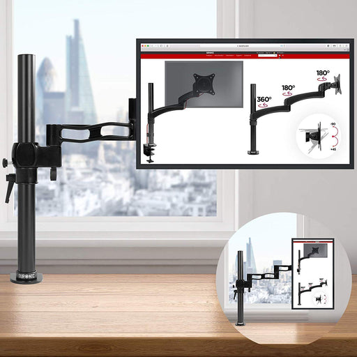 Zoomgoods Monitor Arm Single DM351X3 BK Height Adjustable Monitor Riser Clamp for 13-27” Screens Monitor Stand with VESA 75 100 Desk Monitor Mount with 10kg Capacity for Home Office Work Gaming