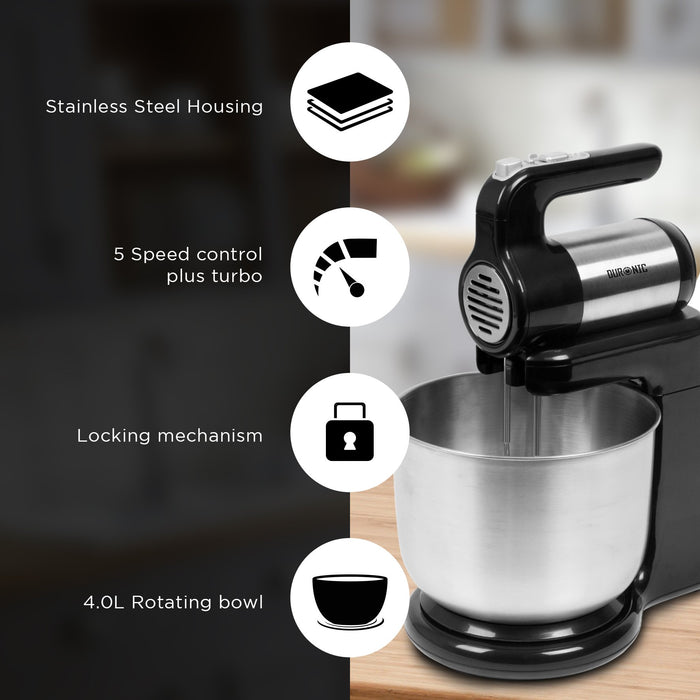 Zoomgoods Stand & Hand Mixer SM3, Mixer for Baking, 300W Hand Held Mixer Stand with 5 Accessories, Free Standing Food Mixer for Bread, Cakes & Doughs