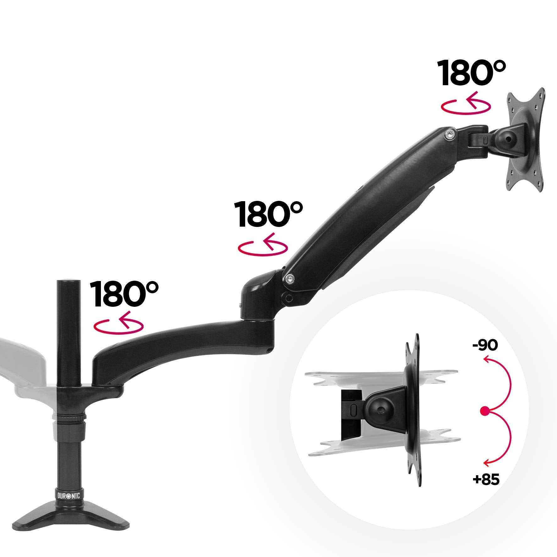Zoomgoods Monitor Arm Stand DM552 | Dual PC Desk Mount | BLACK | Aluminium | Height Adjustable | For Two 15-27 LED LCD Screen | VESA 75/100 | 7.8kg Capacity | Tilt -90°/+85°,Swivel 180°,Rotate 360°