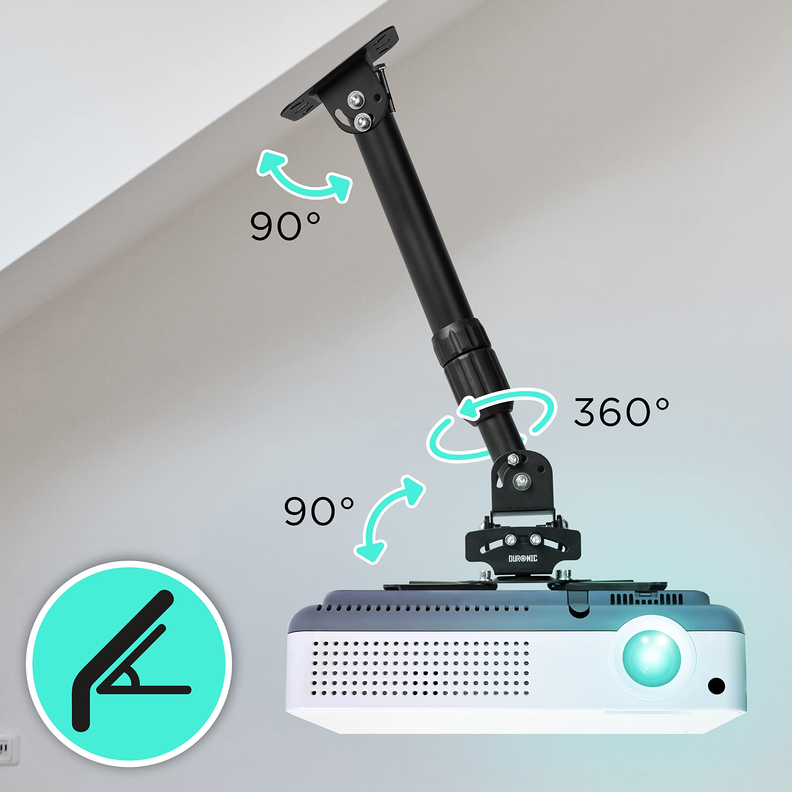 Zoomgoods PB04XL Projector Mount | Projector Ceiling Mount | Universal Wall Mount | Bracket for Video Projector | Rotatable and Swivelling | Home Cinema | Load Capacity up to 13.6 kg | 360° Rotation
