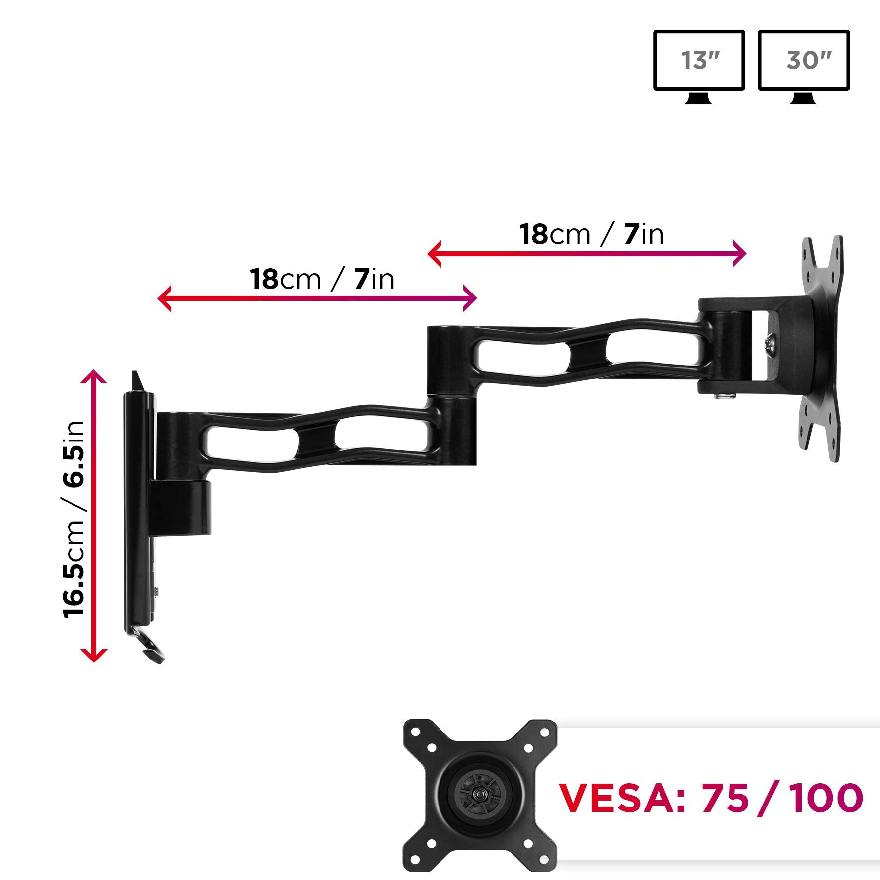 Zoomgoods Monitor Wall Mount DM35W1X3, Single Monitor Arm for One 13-27” PC Screen, Monitor Riser Single, Adjustable Monitor Stand with VESA 75 100, Desk Monitor Mount for Home Office Work