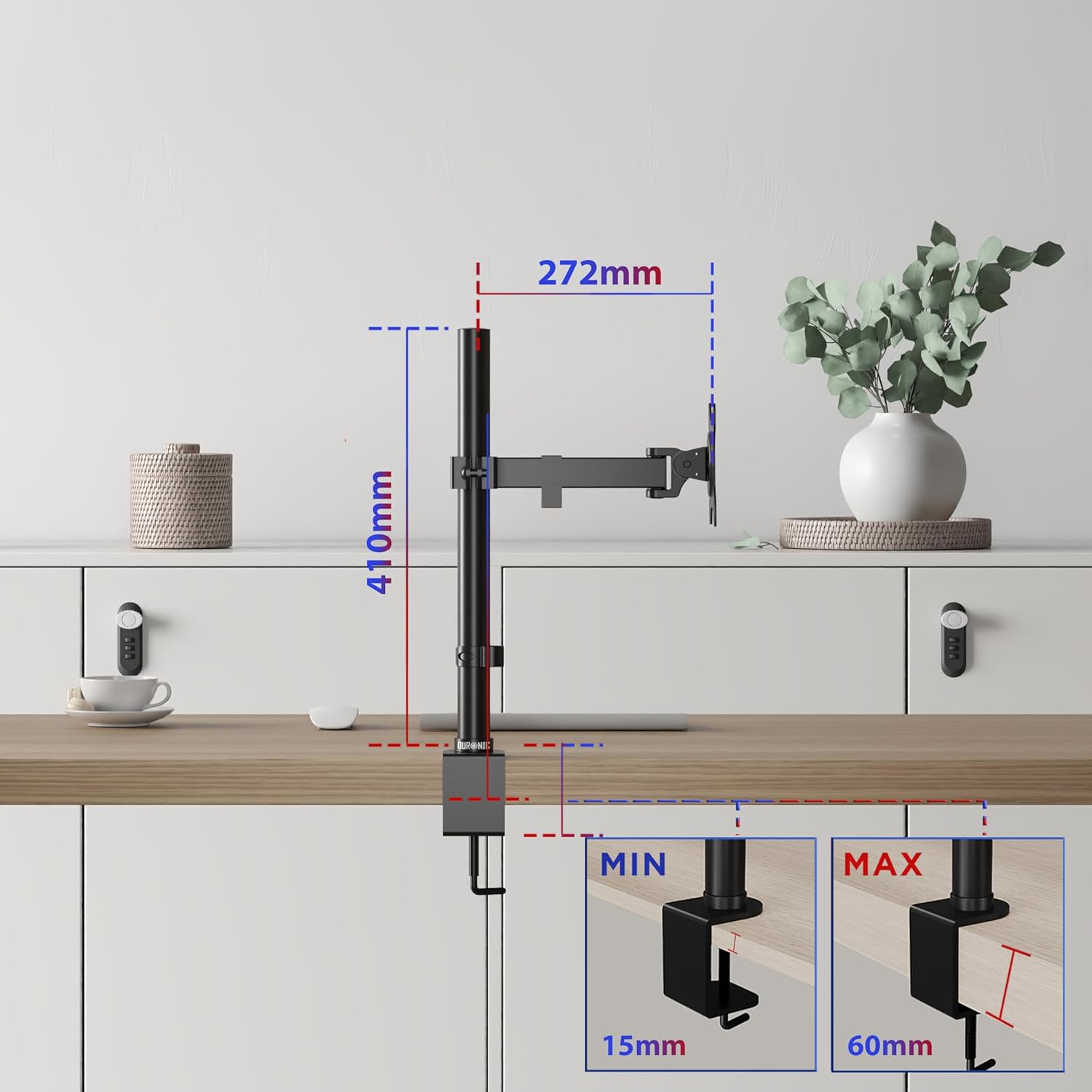 Zoomgoods Single Monitor Arm DM151X2 Height Adjustable Monitor Stand Riser Clamp for 13”-32” PC screens Monitor Desk Mounts with VESA 75/100 Monitor Mount with 8kg capacity Monitor Stand for Desk Gaming