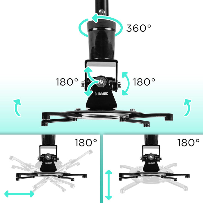 Zoomgoods Projector Mount Stand for Ceiling or Wall Bracket PB02XL | 10kg Capacity | Extendable Universal Adjustable Clamp | Tile Swivel Rotate | Black
