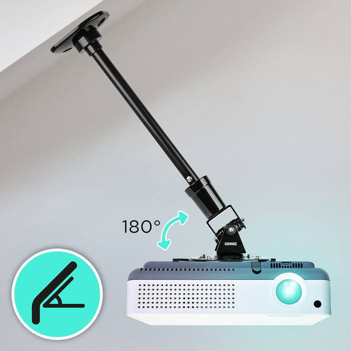 Zoomgoods Projector Mount Stand for Ceiling or Wall Bracket PB02XL | 10kg Capacity | Extendable Universal Adjustable Clamp | Tile Swivel Rotate | Black
