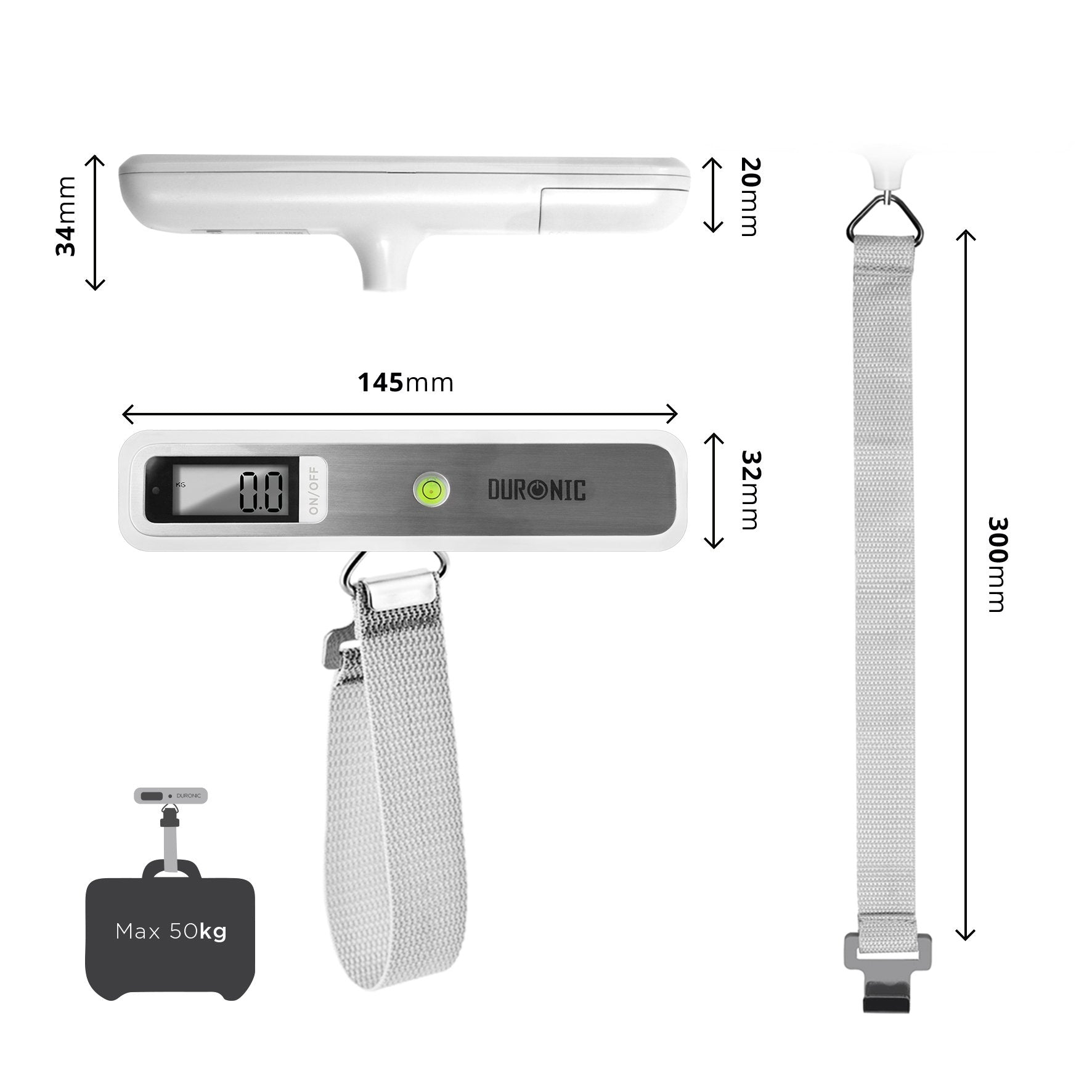 Zoomgoods Digital Luggage Scales LS1019 | 50kg capacity | Weighs Suitcases and Bags | Compact & Portable | Strong Straps | For Air Travel | Battery Included
