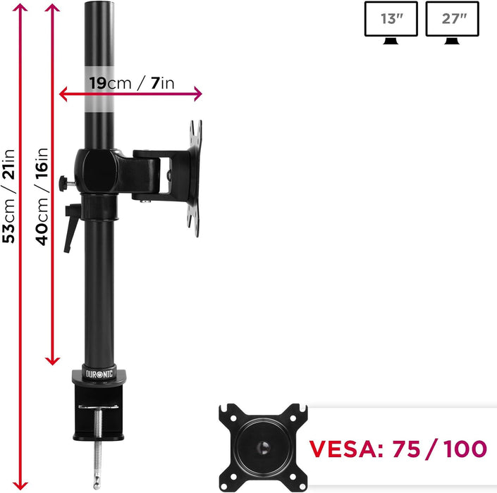 Zoomgoods Monitor Arm Single DM351X1, Single Monitor Arm Stand for One 13-27” PC Screen, Monitor Stand with VESA 75 100, Desk Monitor Mount with 10kg Capacity for Home Office Work