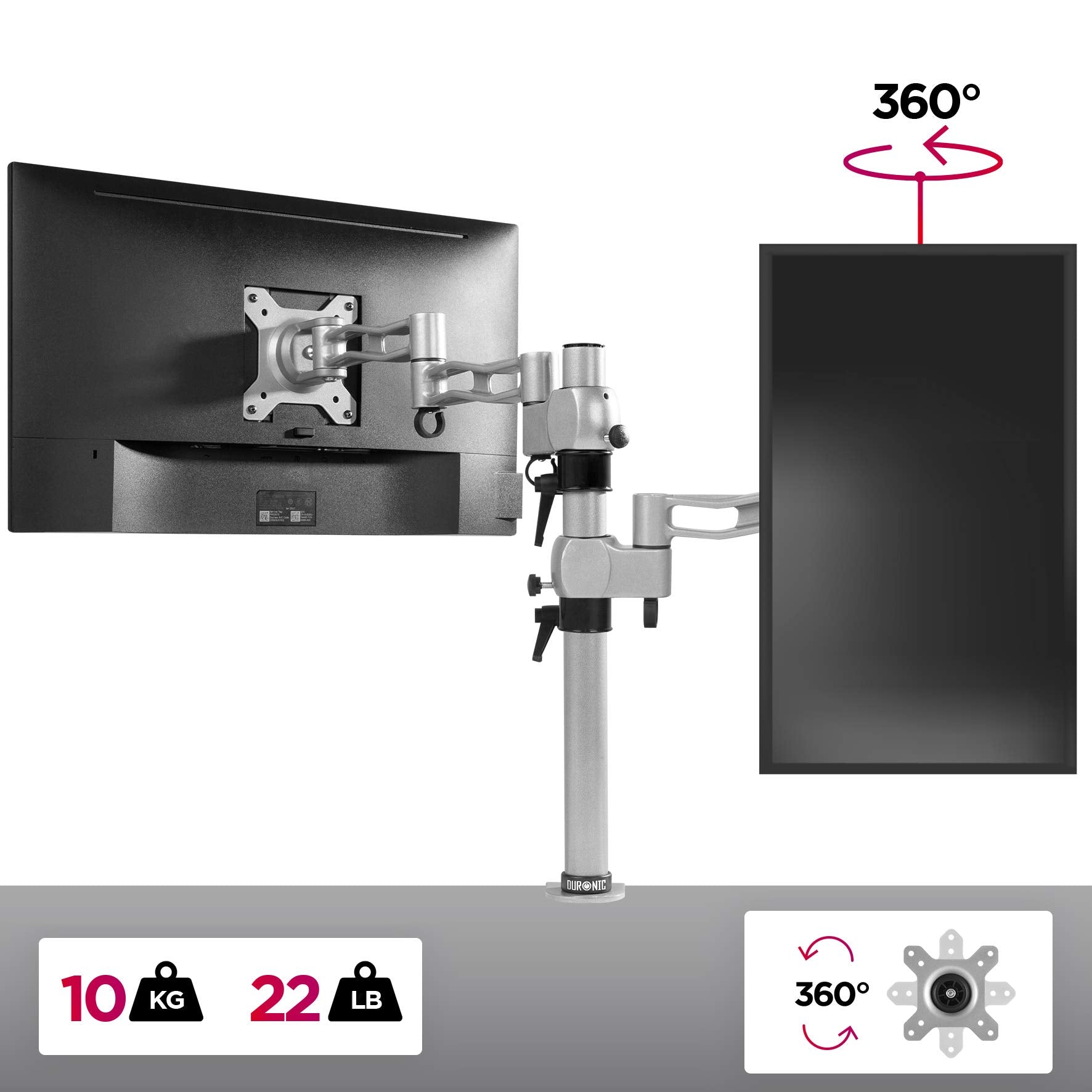 Zoomgoods Monitor Arm Single DM351X3 SR Height Adjustable Monitor Riser Clamp for 13-27” Screens Monitor Stand with VESA 75 100 Desk Monitor Mount with 10kg Capacity for Home Office Work Gaming