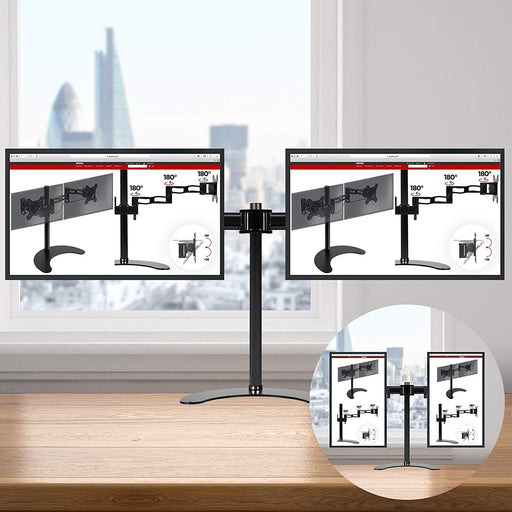 Zoomgoods Dual Monitor Arm Stand Desk Mount DM25D2, For Two 13-27 Inch LED LCD PC Computer or TV Screens, Freestanding Double Bracket, Tilt Swivel Rotate - Black